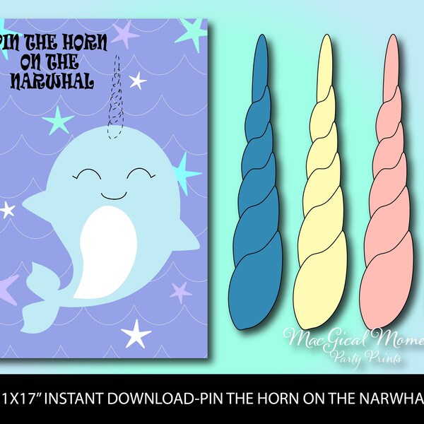 NEBURORA Pin The Horn on The Narwhal Party Game, Large 21