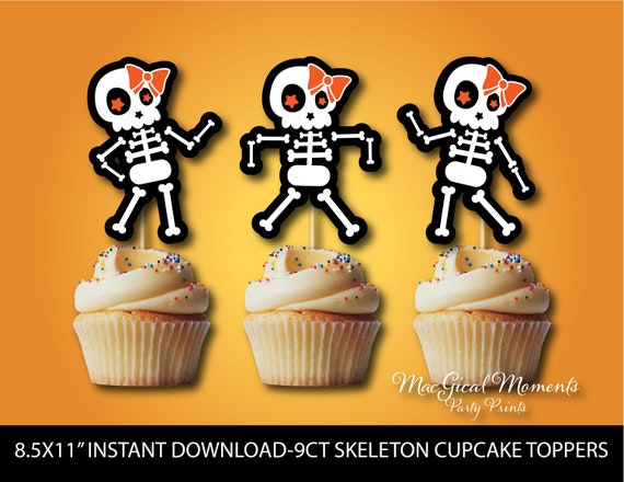 Skeleton Cupcake Toppers, Skeleton Party, Dancing Skeleton Cupcake Toppers, Halloween Party, Kid's Halloween Party, INSTANT DOWNLOAD, Bones. Il_570xn