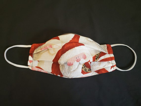 Santa with a Cheetah Hat Cotton Face Mask, Holiday Themed Face Mask, Red Reversible Face Mask, Cute Santa Face Mask, Red and White Face Mask Il_570xn
