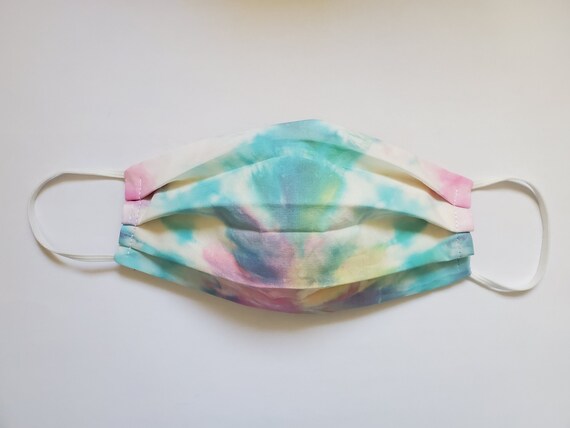 Double Rainbow Cotton Tie Dye FaceMask, Pink Yellow Blue Tie Dye, Yellow Reversible Face Mask, Cute FaceMask, Girly Face Mask, Pastel Spring Il_570xn
