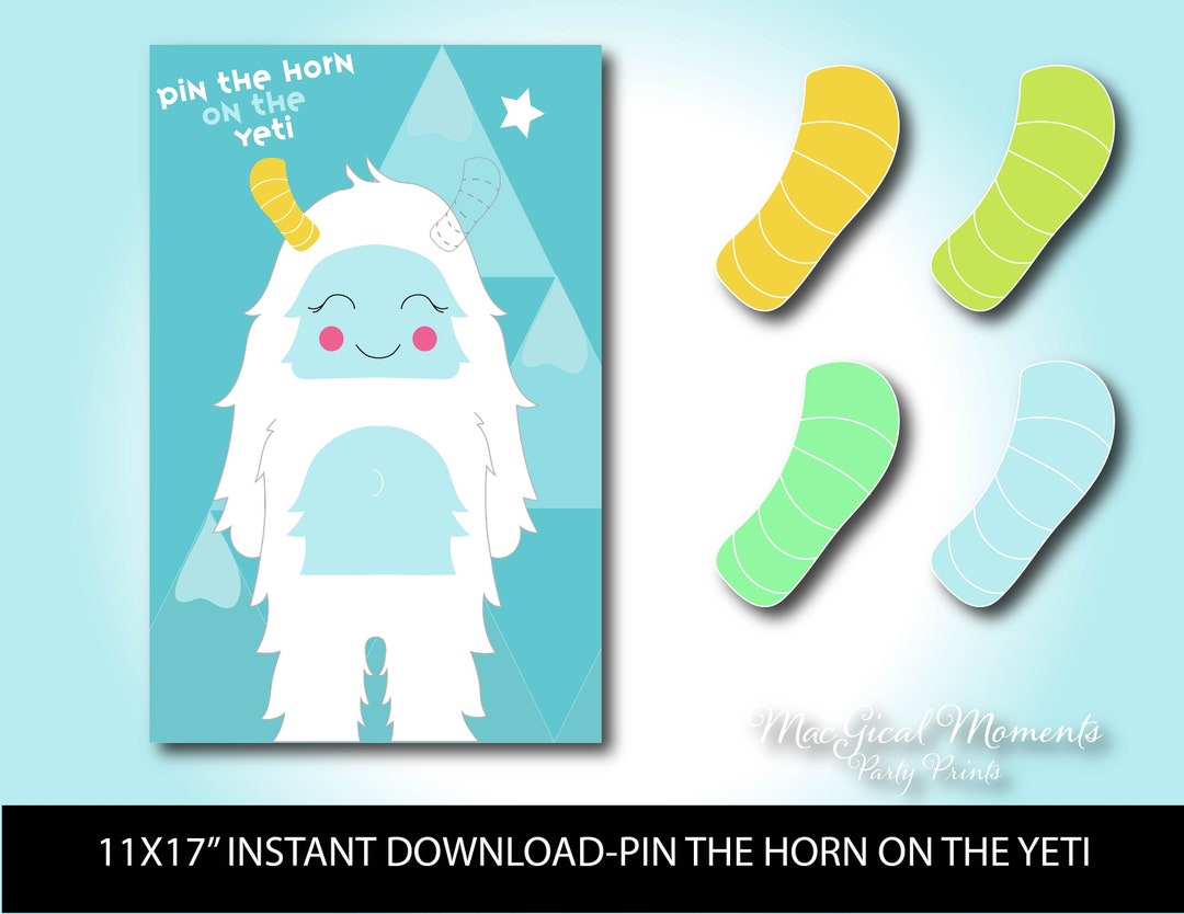 Pin the Horn on the Yeti, Pin the Horn on the Yeti Party Game, Yeti to