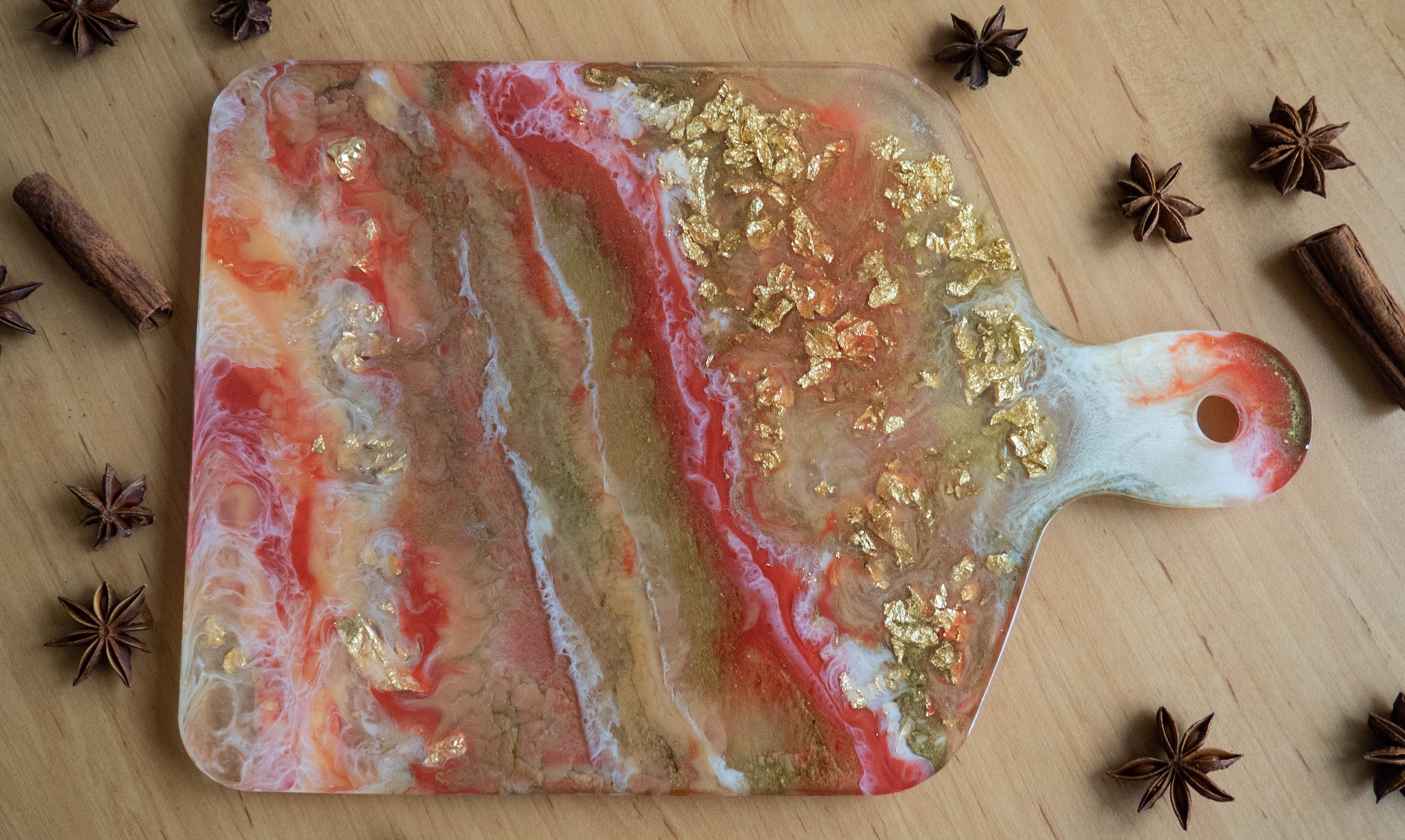 Cutting Board Made of Food Safe Epoxy Resin With Resin Art Elements