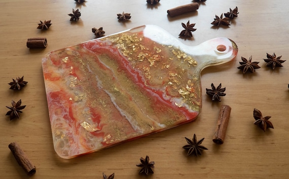 Cutting Board Made of Food Safe Epoxy Resin With Resin Art Elements 