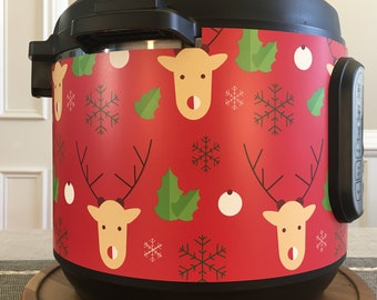 Red Reindeer wrap - Instant Pot wrap. Premium non-adhesive waterproof wrap by Instant Wraps. Christmas