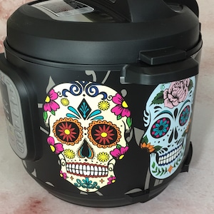 16 Colors! - Large Sugar Skulls - Colored Background - Instant Pot wrap. InstaPot, Premium non-adhesive waterproof, magnetic wrap by Instant