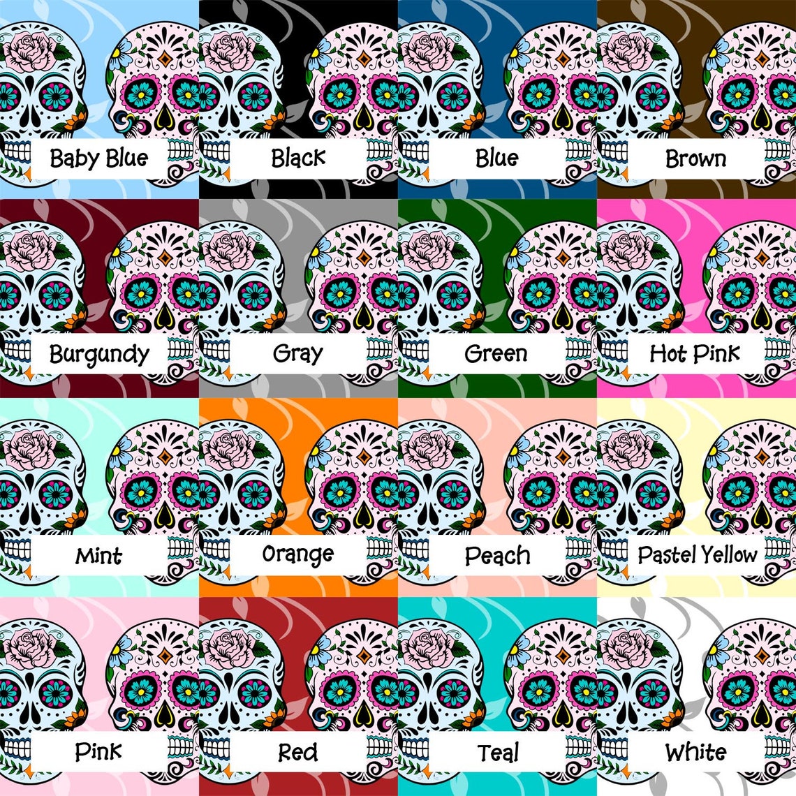 16 Colors Large Sugar Skulls Colored Background Instant - Etsy
