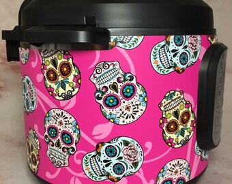 16 Colors! - Small Sugar Skulls - Colored Background - Instant Pot wrap. InstaPot, Premium non-adhesive waterproof, magnetic wrap by Instant