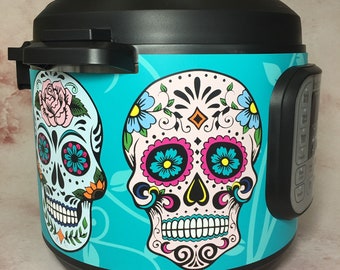 16 Colors! - Large Sugar Skulls - Colored Background - Instant Pot wrap. InstaPot, Premium non-adhesive waterproof, magnetic wrap by Instant