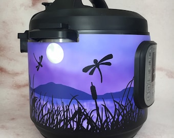 Dragonflies on the Lake - Colored Background- Instant Pot wrap. Premium non-adhesive waterproof wrap by Instant Wraps. Dragonfly