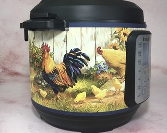 Rooster, Hen chickens Watercolor style print - Instant Pot wrap, Power Cooker, Crock Pot Express Non-adhesive waterproof wrap, Instant Wraps