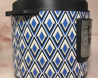 Blue and Gray Diamonds - Instant Pot wrap. Premium, non-adhesive waterproof wrap by Instant Wraps. Diamond pattern for your pressure cooker.