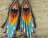 Desert Oasis Long Hand Beaded Earrings Native American Style