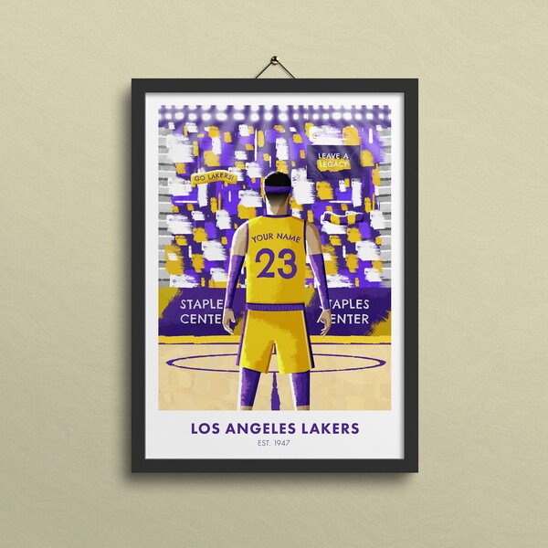 Los Angeles Lakers Personalised Print, LA Lakers, LA Lakers Wall Art, Staples Center, LA Lakers Art Gift - A5, A4, A3 Taille