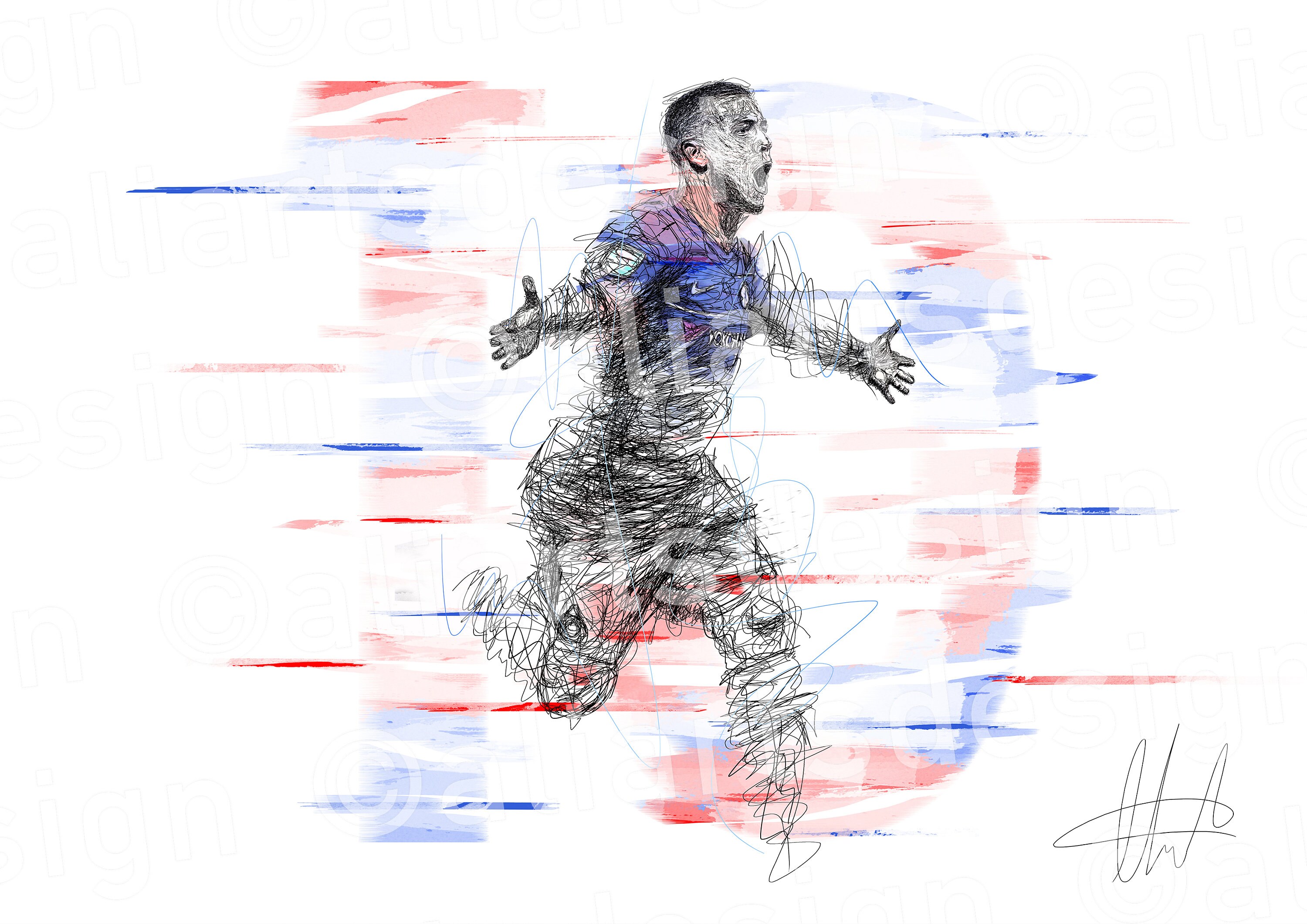 Poster Eden Hazard A3 (28x42 Cm) - Chelsea FC - Collection Clippings NEUF