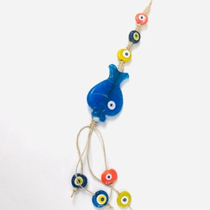 Evil eye wall hanging, Glass fish wall decor, Evil eye home decor, Good luck, Turkish Evil eye Decor