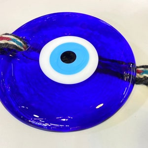 Blue Glass Evil Eye Wall Hanging, Large Evil Eye Bead, Macrame Evil Eye Wall Decor, Turkish Evil Eye, Good Luck Charm, Evil Eye Home Decor