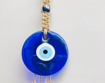 Evil Eye Home Decor, Evil Eye Wall Hanging, Turkish Evil Eyebead, Blue Glass Evil Eye, Xlarge Evil Eye Wall Hanging,Macrame Decor