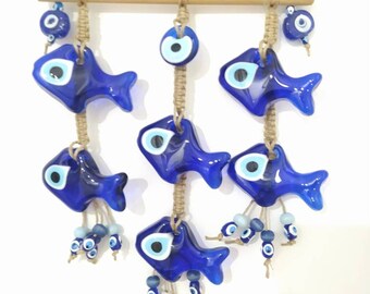 Fish Evil eye wall hanging decor Evil eye ornament Evil eye charm  Evil eye decor Evil eye wall art Wall decor Evil eye home Bohemian wall