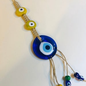 Evil eye wall hanging, macrame wall hanging, blue evil eye beads, evil eye wall decor, evil eye protection, Turkish evil eye, evil eye beads