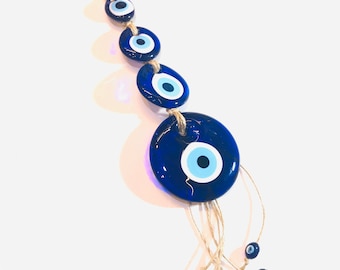 Boze oog muur hangen, Macrame muur hangen, Blauwe boze oog kralen, Boze oog wand decor, Boze oogbescherming, Turkse boze oog