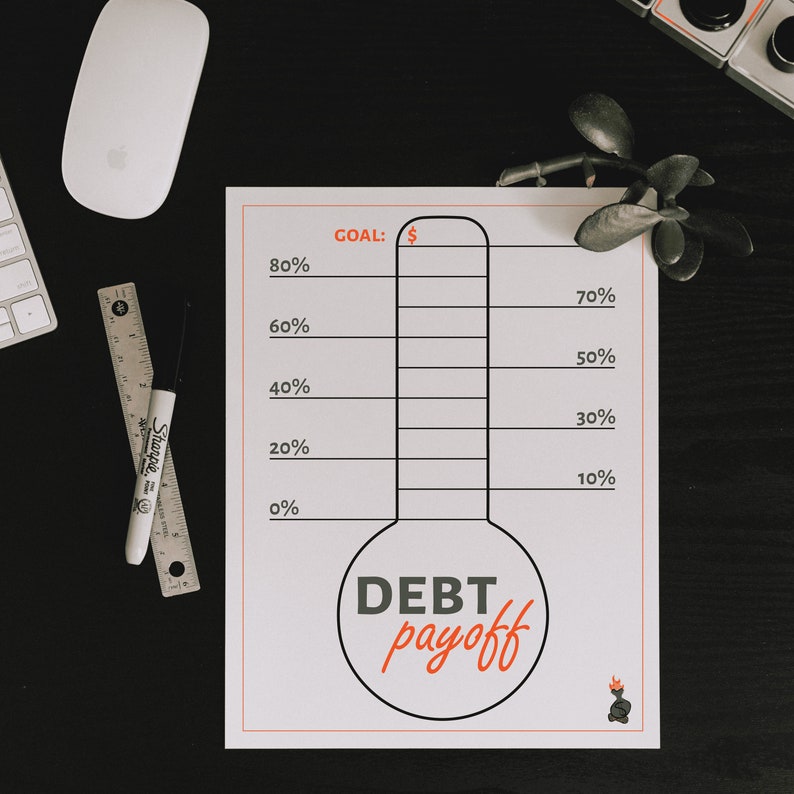 Debt Payoff Goal Thermometer Colorable Tracker Printable  by image 0