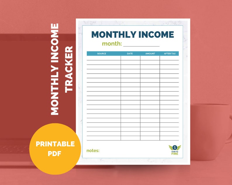 Monthly Income Tracker Printable by HowToFIRE image 1