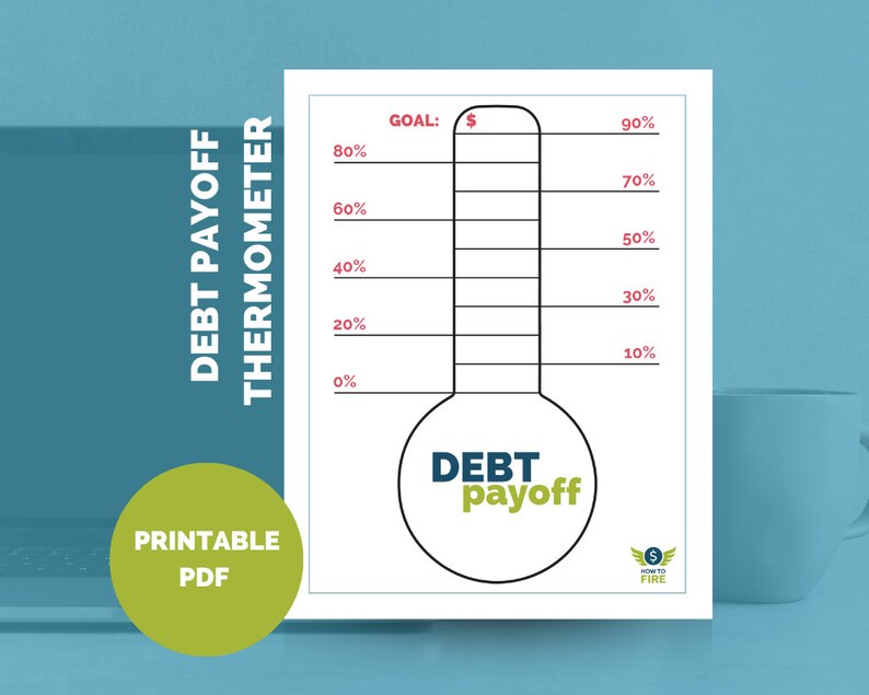 Debt Payoff Goal Thermometer Colorable Tracker Printable by HowToFIRE image 1