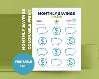 Monthly Savings Goal Tracker Colorable Money Shapes Printable - by HowToFIRE