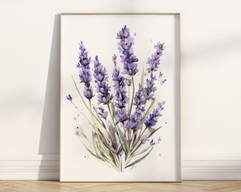 Lavender Watercolor Flowers Print Watercolor Flowers Poster Watercolor Botanical Wall Art Lavender Floral Decor Poster Digital Wall Art