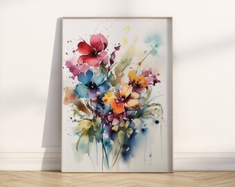 Wildflower Colorful Art Digital Download Watercolor Flowers Print Watercolor Wildflower Poster Flower Watercolors Floral Printable Wall Art