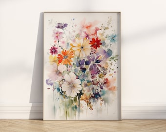 Wildflower Colorful Art Digital Download Watercolor Flowers Print Watercolor Wildflower Poster Flower Watercolors Floral Printable Wall Art