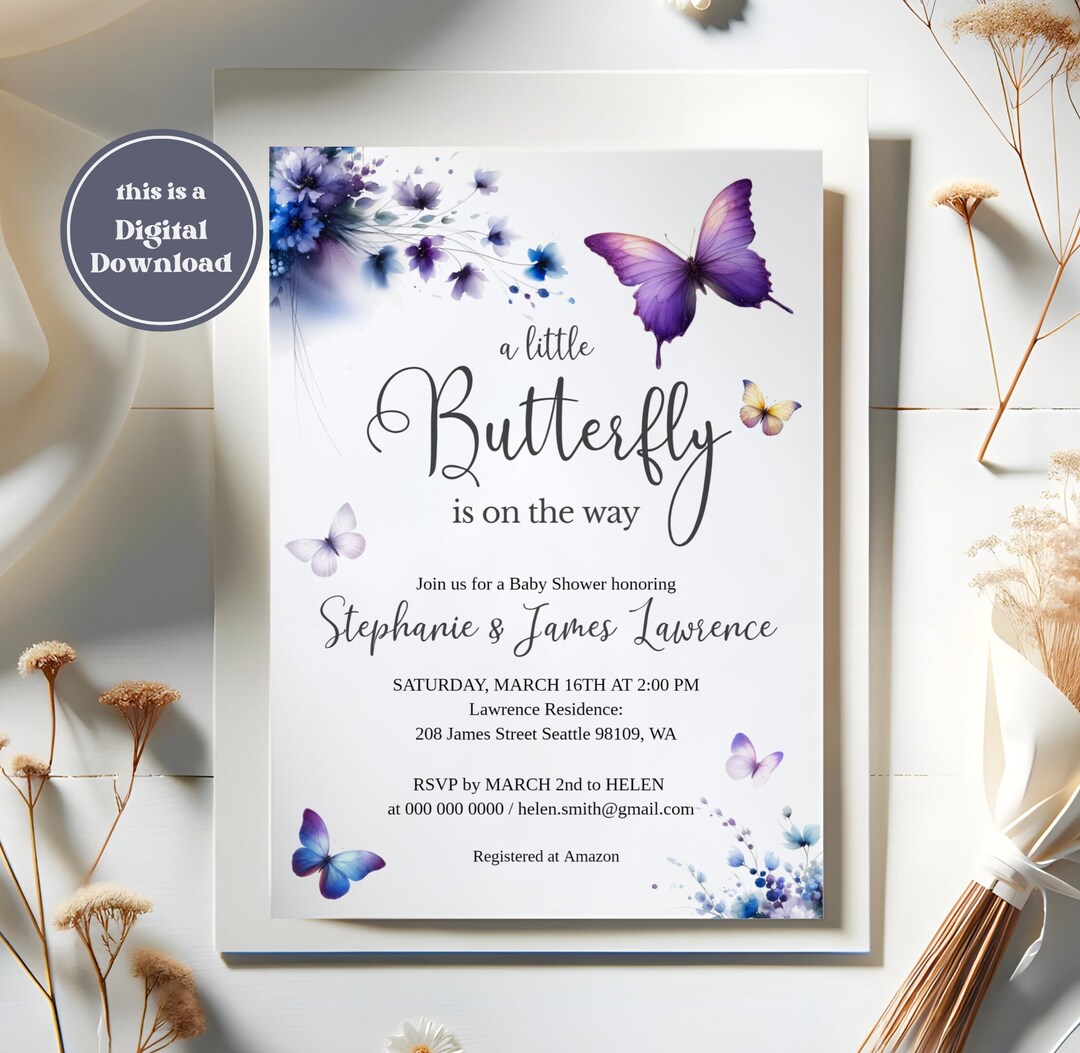 Editable Butterfly Baby Shower Invitation, Butterfly Decor Baby in ...
