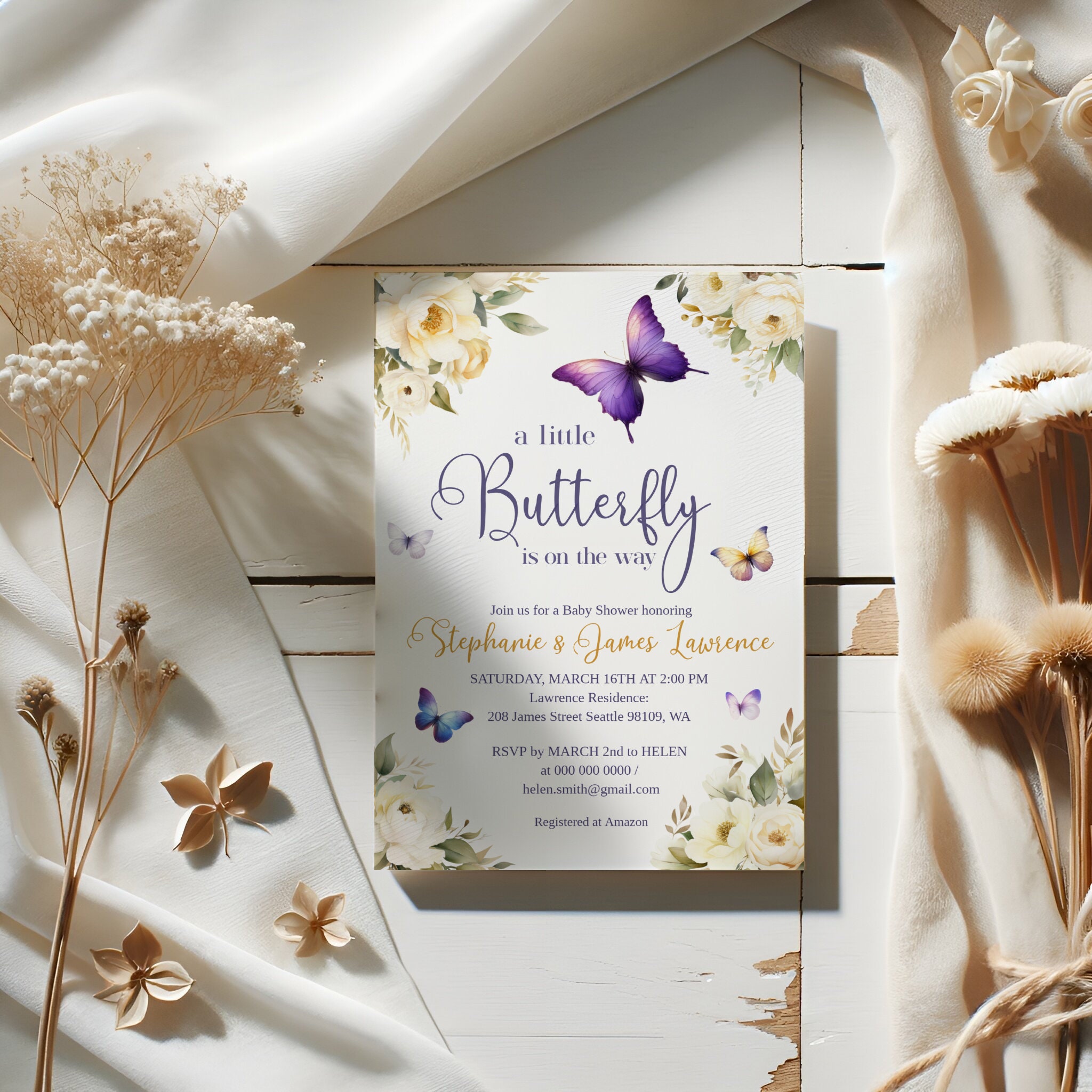 Editable Butterfly Baby Shower Invitation, Butterfly Baby in Bloom ...