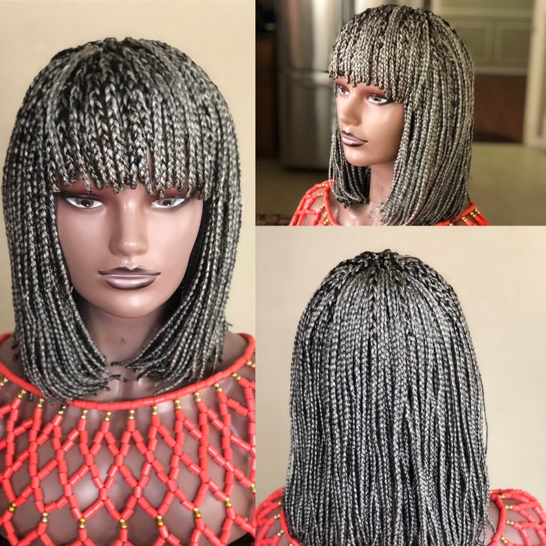 Braided wig. Gray bang wig. For black women . Just as Etsy
