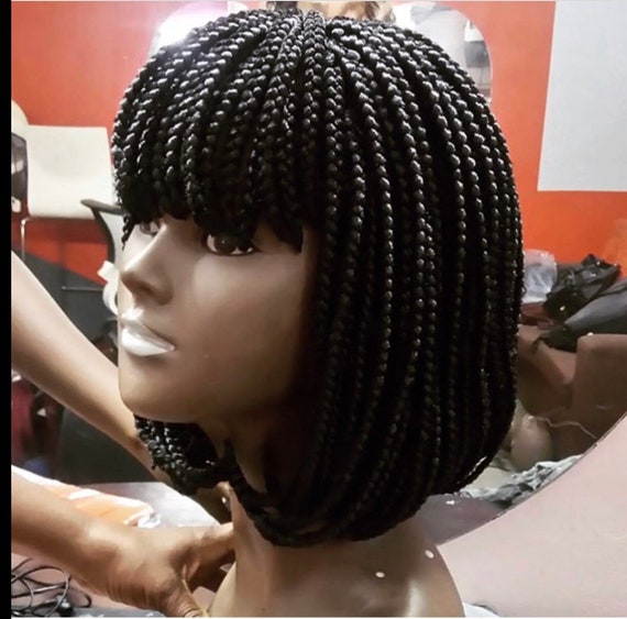 Braided Wig Bang Braided Wig Fringe Bob With Box Braids Etsy