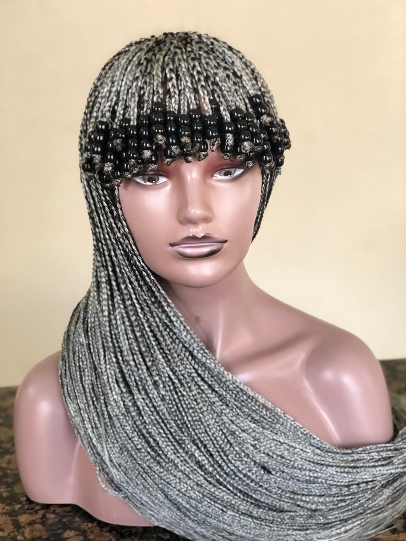 Braided Wig.beaded Wig. Gray Wig. Wig for Black Women. Length Etsy