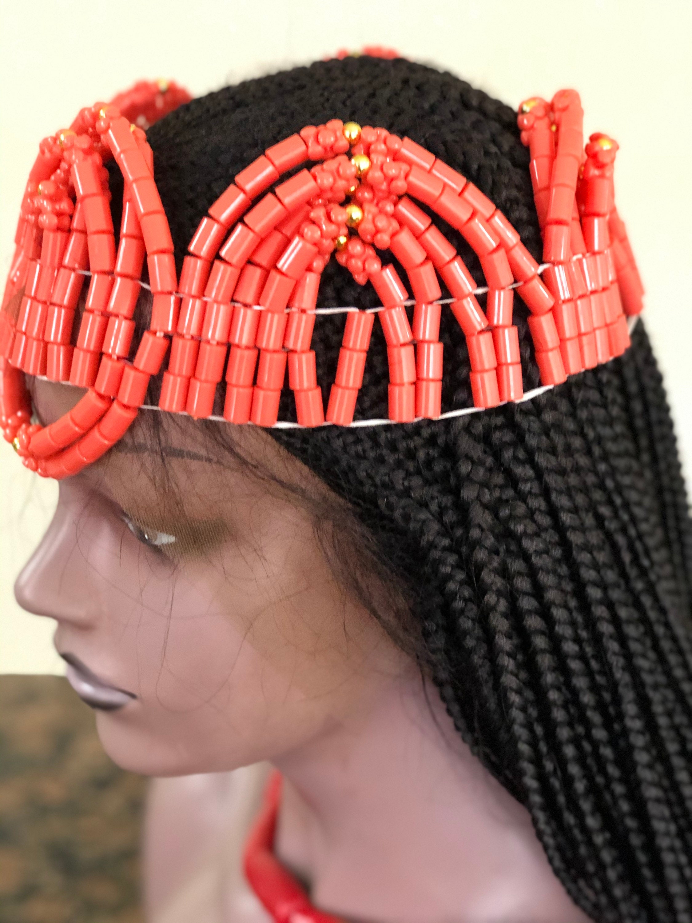 Coral beaded crown for traditional wedding and special Etsy