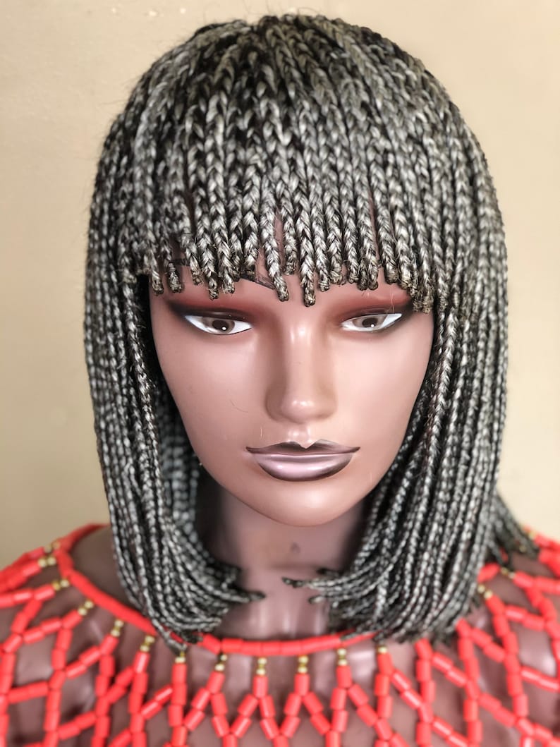 Braided wig. Gray bang wig. For black women . Just as Etsy