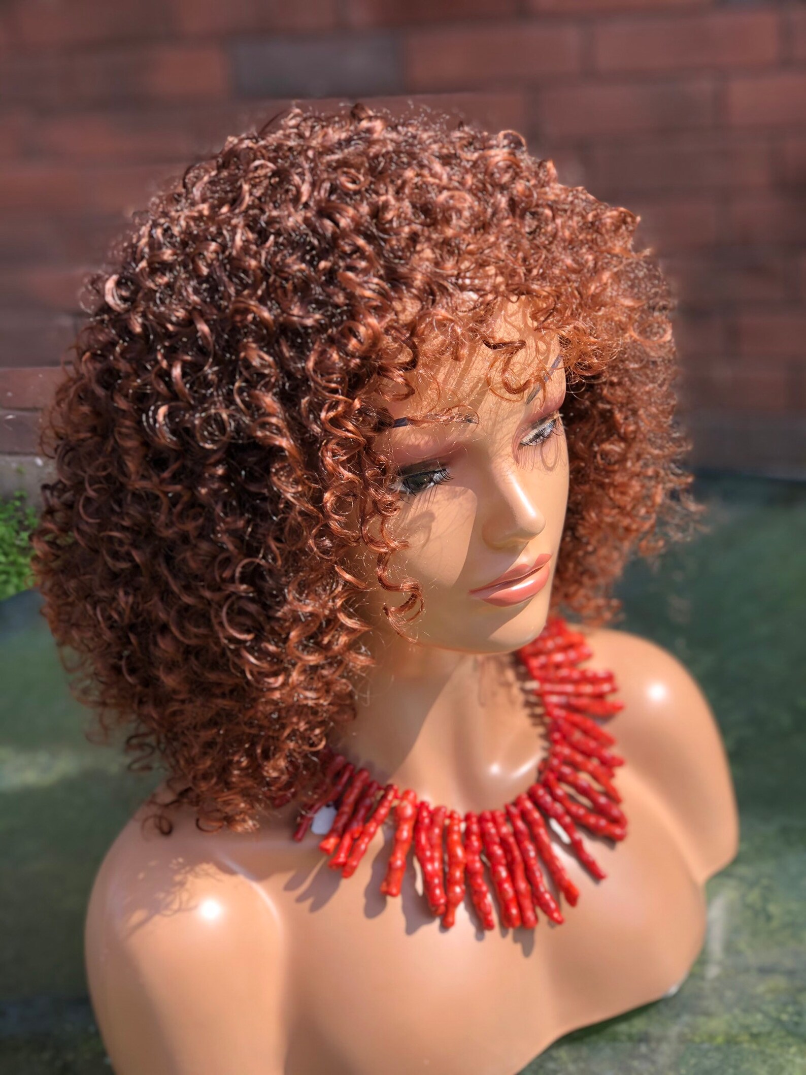 Hand Made Curly Brownish Gold Curly Wig With a Bang. Just as Etsy