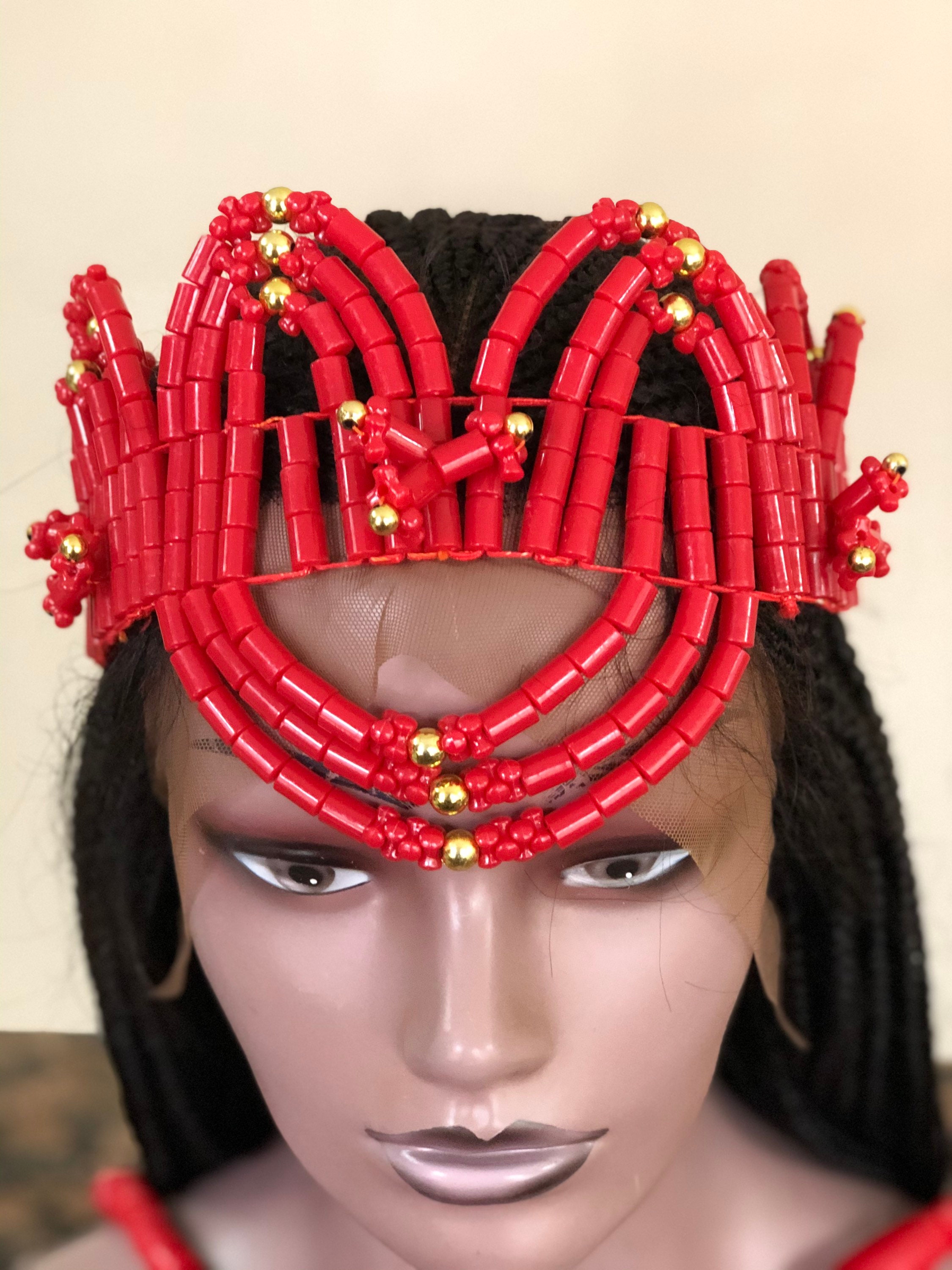 Coral beaded crown for traditional wedding and special Etsy