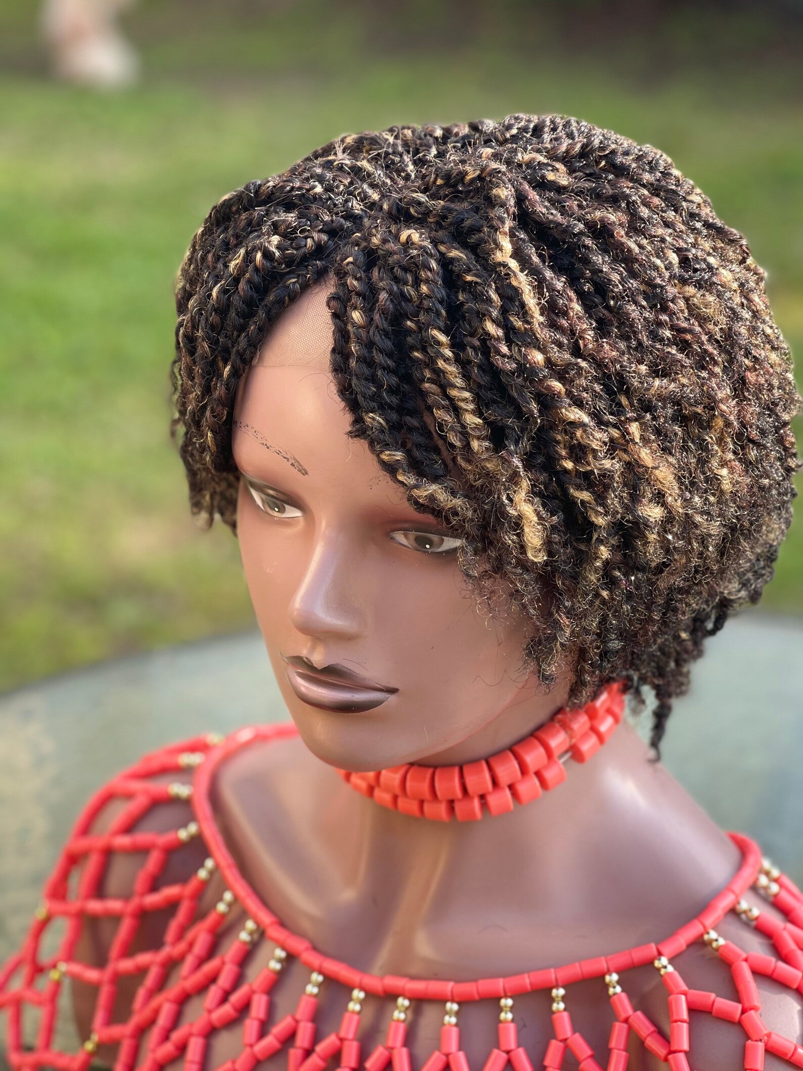 Braided wig. Lightweight wig. Highlights of gold & brown. Just Etsy
