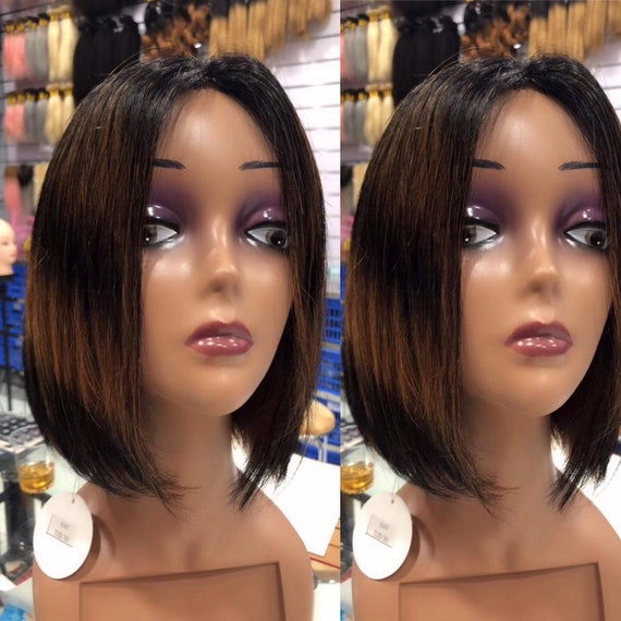 Ready To Ship Human Hair Ombre Wig Color Black And Brown Etsy