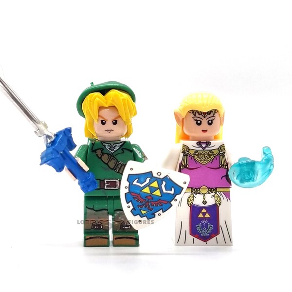 Link and Princess Zelda Minifigures Set - Quality Checked, Hand Assembled & Gift Ready Minifig Mini figure Gift for him Gift for her