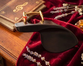 Rosewood and Ebony Wood Violin Chinrest, Guarneri Style, Gold and Silver Clamp Chromium Brackets, 4/4 Size