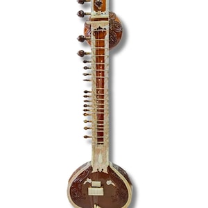 Profesjonalny sitar koncertowy – ręcznie robiony indyjski instrument klasyczny w stylu Raviego Shankara z twardym futerałem