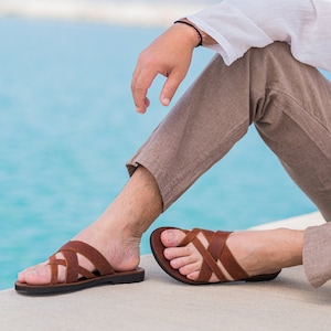 Whiskey Leather Men's Sandals: Handmade Greek Style