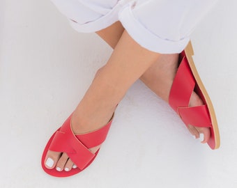 Sandali in pelle fatti a mano: stile greco con doppio cinturino