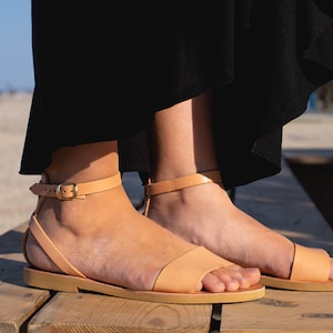Ankle Strap sandals, leather sandals, Natural Brown sandals, Handmade Leather Sandals, greek sandals, Odyssey Handmade,  ISCHYS