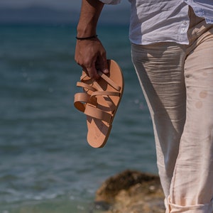 PARIS, Natural brown sandals,Men Leather Sandals, Greek Sandals, Handmade Sandals, OdysseySandals, open toe sandals, PARIS