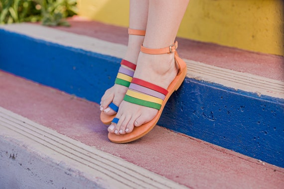 Premium PRIDE Combination, Suede Leather, Nubuck Leather, Ankle Strap  Sandals, Strappy Sandals, Handmade Greek Sandals, Odyssey Handmade,ios -  Etsy